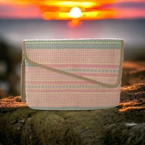 Vtg Woven Straw Clutch Bag Purse Handbag Pastel Large Pink Pacific Connections.‎